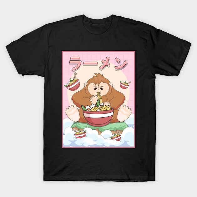 Kawaii Bigfoot Sasquatch Ramen Noodles Japanese Aesthetic Gift T-Shirt by Alex21